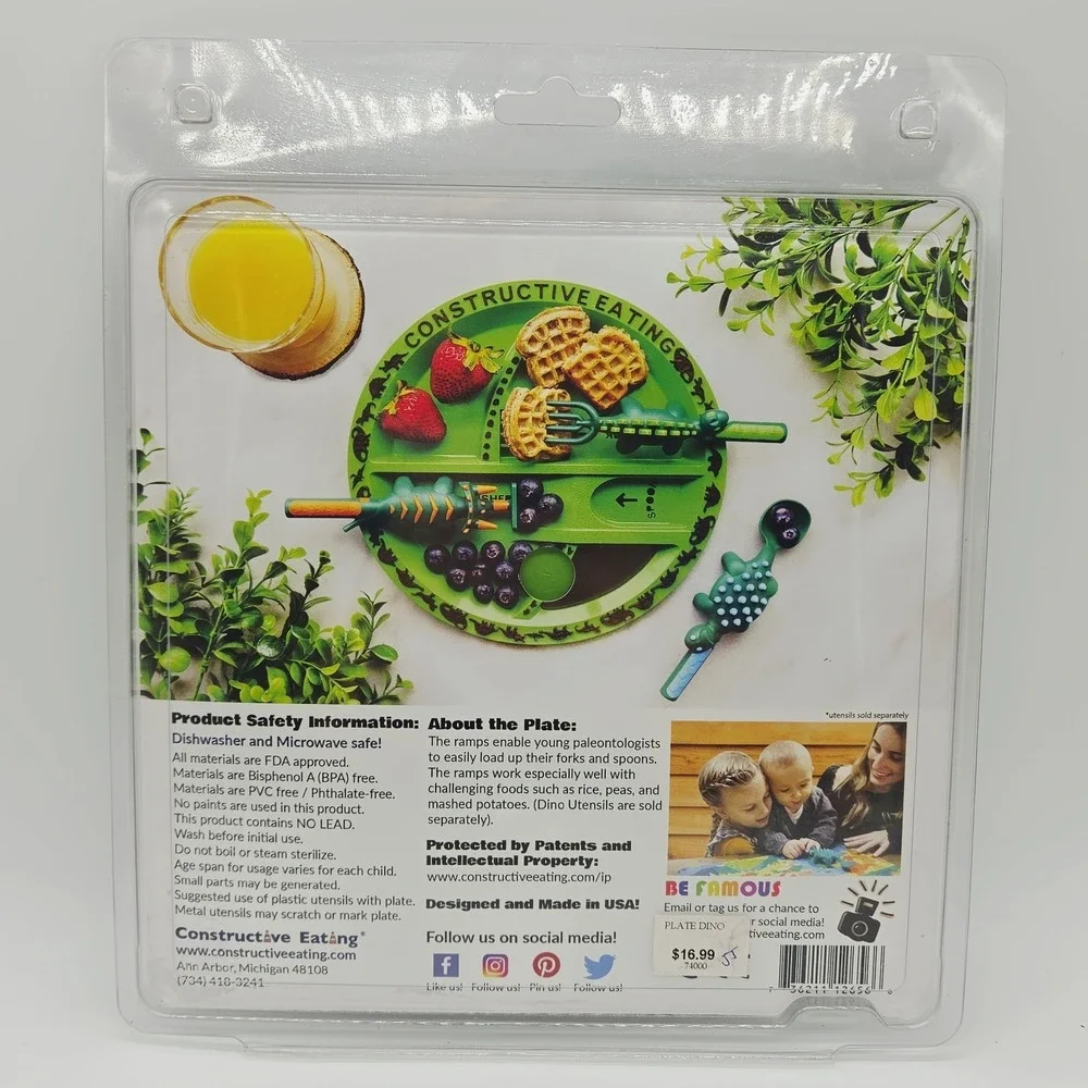 NEW Constructive Eating Plate Dinosaur Theme Feed Kids Creatively Sealed